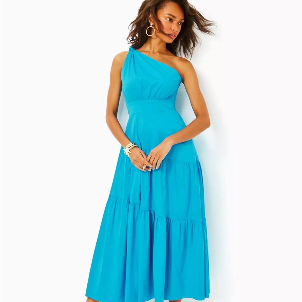 Lilly Pulitzer Blue One-Shoulder Sundress Wedding Guest